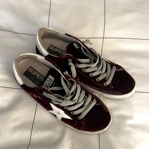 red velvet golden goose shoes